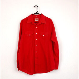 VINTAGE Miller Red Pearl Snap Western Cowboy Rodeo Long Sleeve Shirt 17.5 35